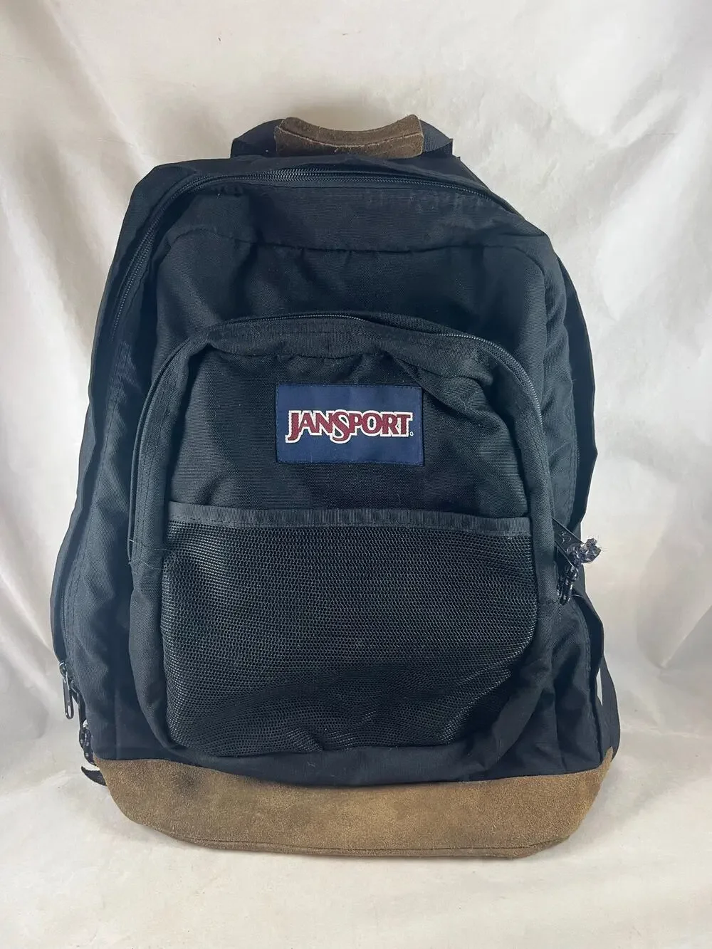 Jansport Backpack Brown Suede Bottom Black Nylon School Travel Hiking
